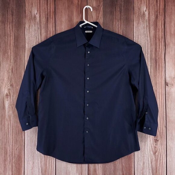 Suitsupply Traveller Mens 45/17 3/4 Navy Blue Slim Fit LS Button Up Dress Shirt - Picture 1 of 16